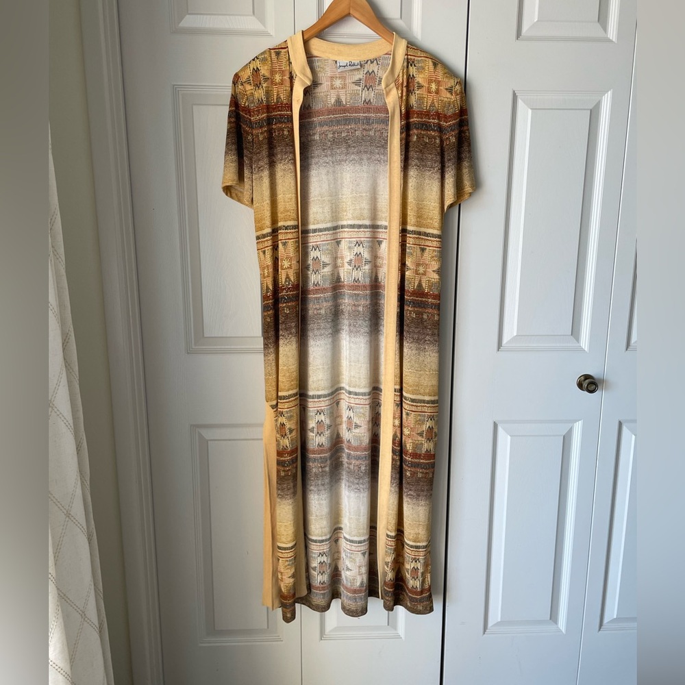 Joseph Ribkoff | Tribal print maxi cardigan. Geometric. Aztec. Desert. Tribal